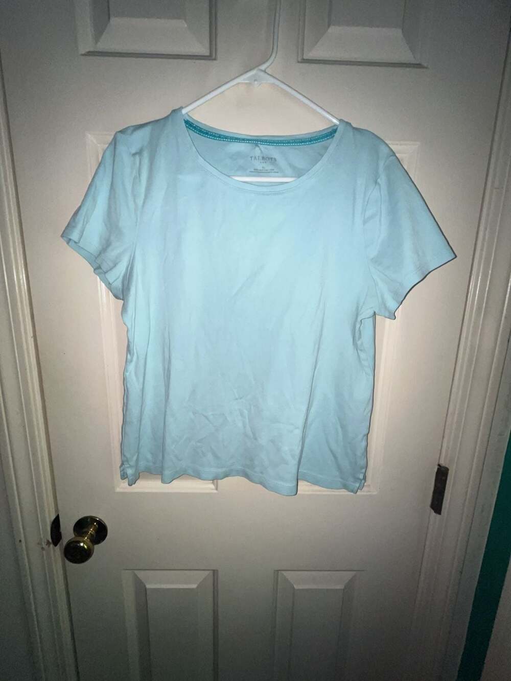Talbots Solid Light Blue Crewneck Short Sleeve Cotton T-Shirt